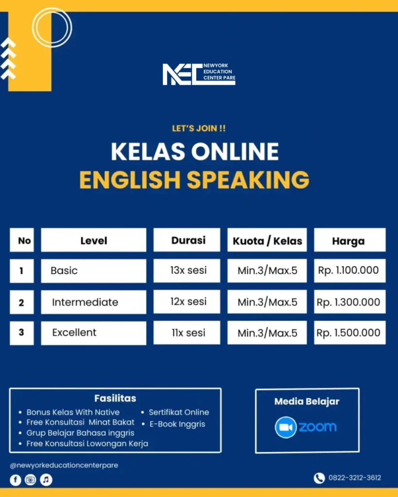 Program Kursus bahasa inggris kampung inggris pare - nyec pare